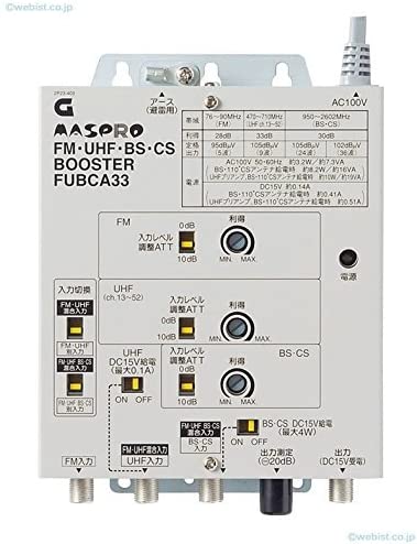 共同受信用 FM・UHF・BS・CSブースター（33dB型） FUBCA33 （UBCA33AG後継機）