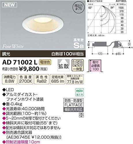 パネルシリーズダウンライト調光タイプ(白熱球100W相当)電球色 AD71002L