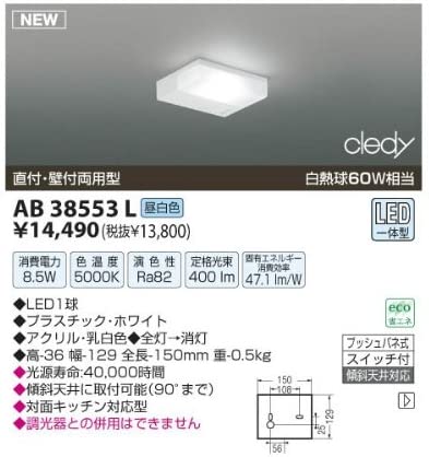 薄型流し元灯(直付・壁付取付)白熱球60W相当 AB38553L