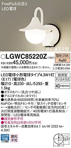 Everleds LED FreePaお出迎え・点灯省エネ型 防雨型ポーチライト LGWC85220K (電球色)