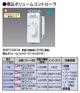 【コスモシリーズワイド21】埋込ボリュームコントローラ 1W ホワイト WTC5841W